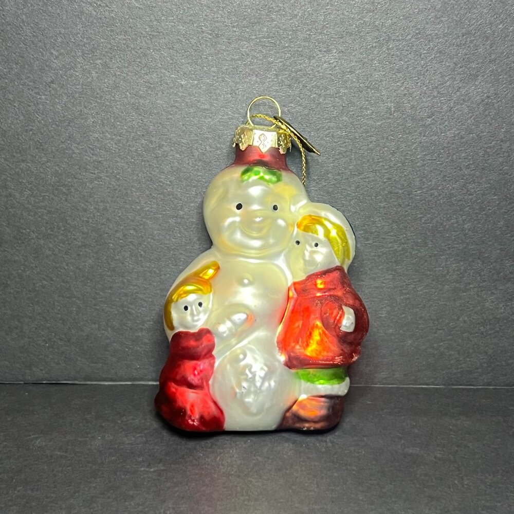 Vintage Thomas Pacconi Hand Painted Glass Snowman & Children Christmas Ornament